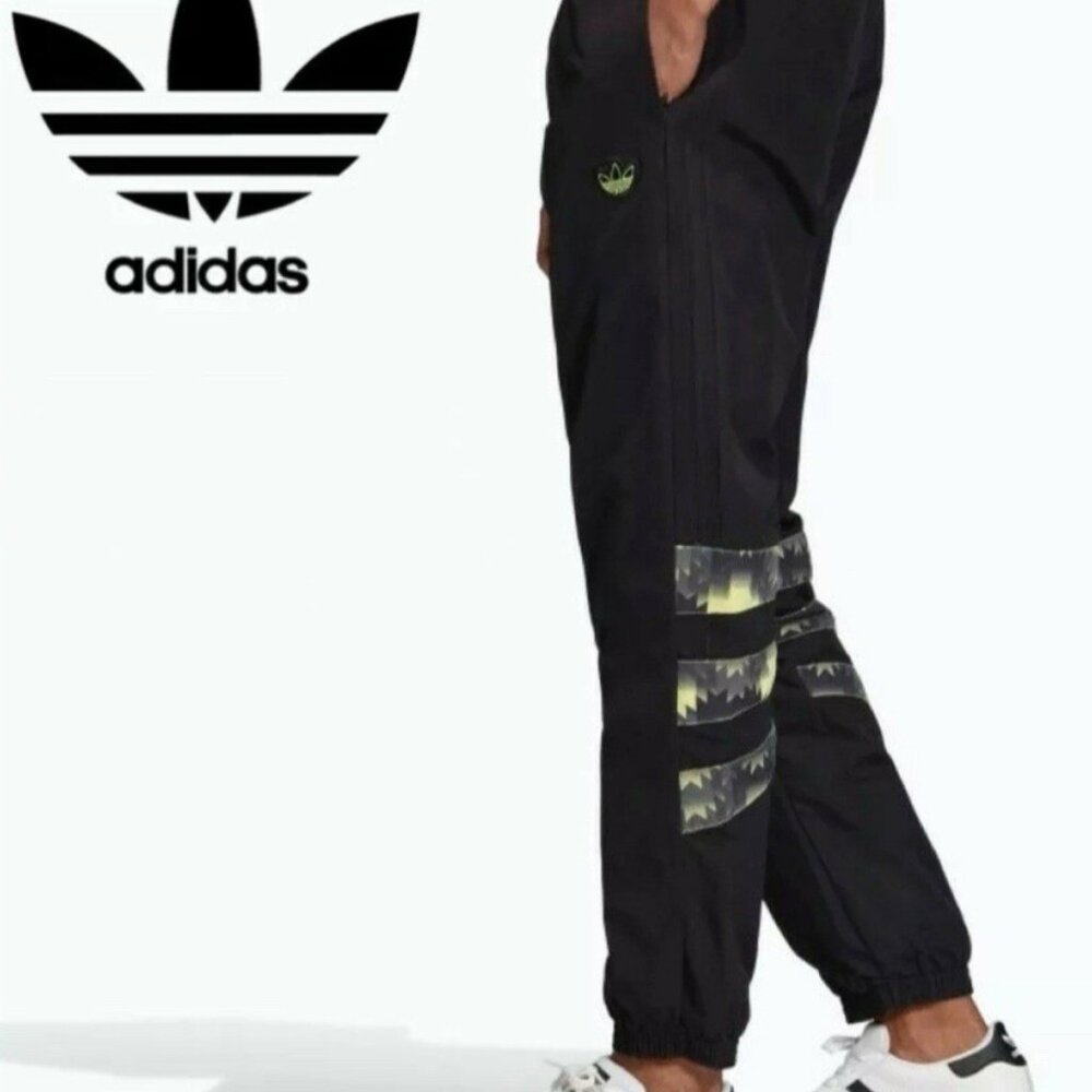 Adidas Football Track Pants Mens Medium Nylon Black Aztec Lined Baggy NEW